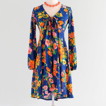 Amazing 1970's Spring Fling Mini Dress / Sz S
