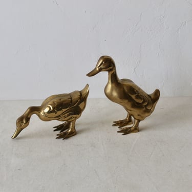 Vintage Hollywood Regency Decorative Brass Ducks Sculptures- a pair 