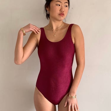 90s tank swimsuit / vintage Catalina plum ribbed maillot tank one piece bodysuit  bathing swim suit | Small 