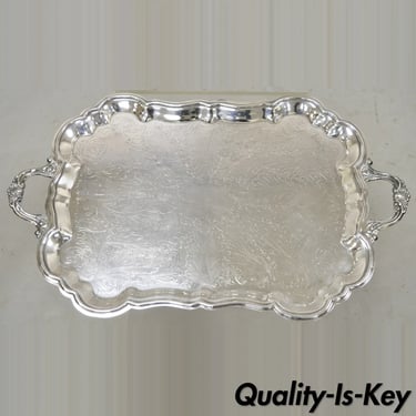 Vtg WM Rogers Victorian Style Silver Plated 28&quot; Twin Handle Serving Platter Tray