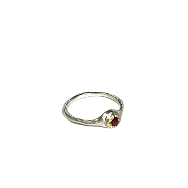 Sonja Fries | Sterling silver ring with 10k halo and ruby stone