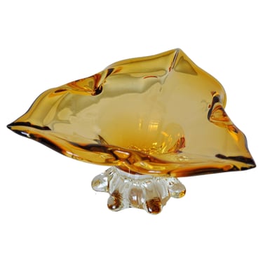 Amber Yellow Murano Glass Compote Footed Bowl Catchall 
