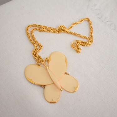 1970s ART Hinged Enamel Butterfly Pendant Necklace 