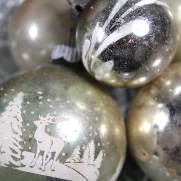 Set of 6 Silver & Sea Foam Green Glass Ornaments | Vintage Ornaments | Circa 1960s | Bixley Shop 