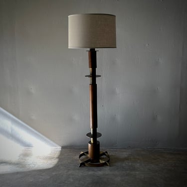 Jordi Villanova Wood and Brass Floor Lamp