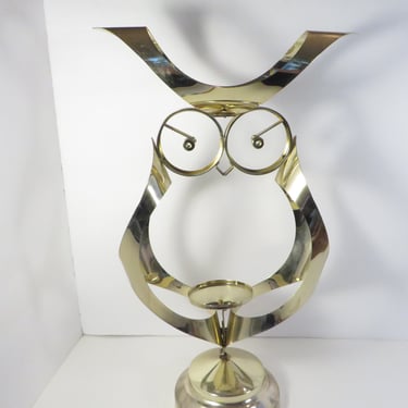Mid Century Mascot Owl Brass Candle Holder - Mascot Brass Owl Tabletop Candle Holder 