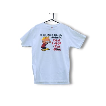 90s Vintage Calvin and Hobbes T-Shirt, Dial 1-800 Eat Sh*t Tee, Bill Watterson Comic Strip, Funny Humor Graphic Shirt, 1990s Unisex Clothing 