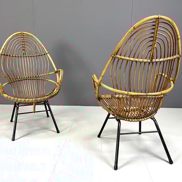 Pair of Mid-Century chairs by Rohé Noordwolde, 1960's, Netherlands - Vintage rotan chairs - rohe noordwolde chairs - 1960s lounge chairs 