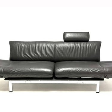 Postmodern Rare Convertible Black Leather + Chrome Designer DeSede Ds140 Sofa by Reto Frigg De Sede, 1980's 