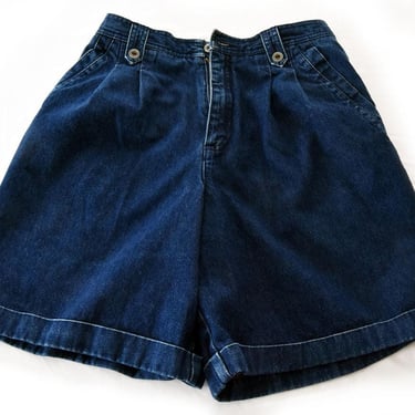 LIZ SPORT Blue Jean Denim Shorts Vintage 1980's Cotton, P10, High Rise Jeans Pleats Trousers 