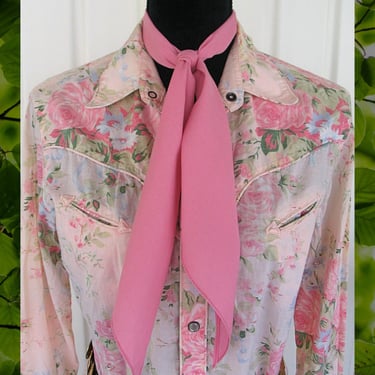 Vintage Western Neck Scarf, Neck Tie, Apache Tie, Square Dance or Rockabilly, Medium Pink 