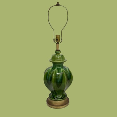 Vintage Table Lamp Retro 1960s Mid Century Modern + Green + Drip Glaze + Large Size + Ceramic + Pottery + MCM + Mood Lighting + Home Decor 