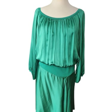 Vintage 2000s Yves Saint Laurent Green Silk Dress Asymmetrical Hem NWT Tom Ford Era 