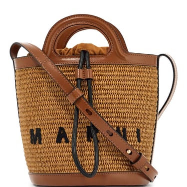 Marni Light Brown Woven Fabric And Leather Bag With Circular Handles Women