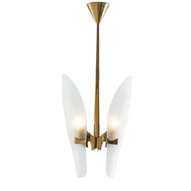 Vintage Italian Pendant w/ Brass & Frosted Glass by Max Ingrand for Fontana Arte