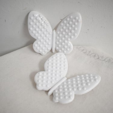 1980s White Hobnail Plastic Butterfly Wall Decor, Set of 2 