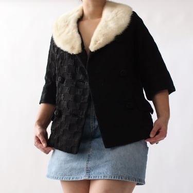 60s Fur Collar Checkered Jacket