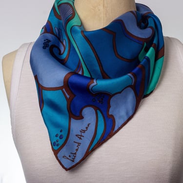 Silk Bandana | Richard Allan Silk Ocean Blue Scarf | Ocean Themed Designer Scarf | Vintage Bandana Scarf 