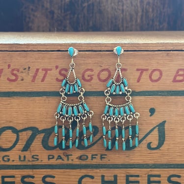 STACKS OF TURQUOISE Sterling Silver and Turquoise Dangle Earrings | Handcrafted Native American Jewelry |  Southwestern Boho Style Statement 