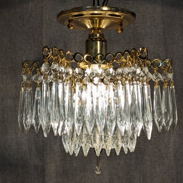 Vintage Crystal and Brass Chandelier