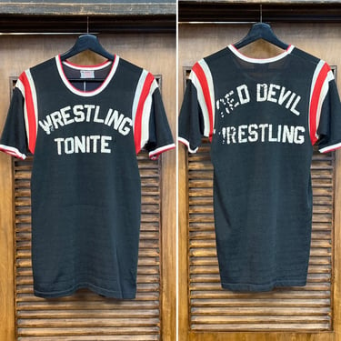 Vintage 1960’s “Red Devil Wrestling” Athletic Durene Jersey T-Shirt, 60’s Tee Shirt, 60’s Sports Top, Vintage Clothing 
