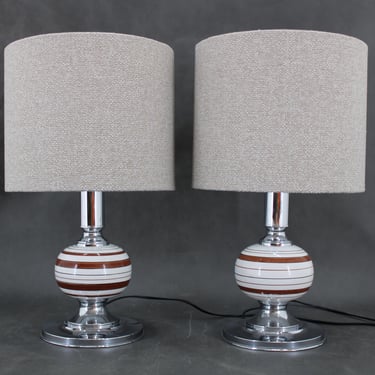 1970s Pair Of Table Lamps With New Fabric Shade, Italy 