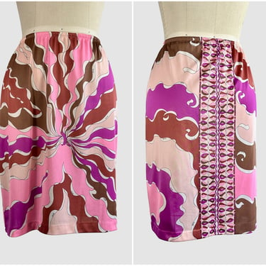 EMILIO PUCCI for Formfit Rogers Vintage 60s half slip | 1980s Geometric Ribbon Print Skirt | Designer Psychedelic Hippie, Mod | Medium Large 