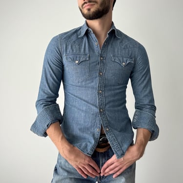 Vintage Denim Indigo Blue Popover Shirt | Pull over | Rawson