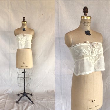 Vintage Edwardian CorsetCover  | Vintage ivory silk lace corset cover | 1910s crochet silk tube top 