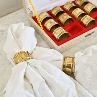 vintage french boxed set of brass napkin rings