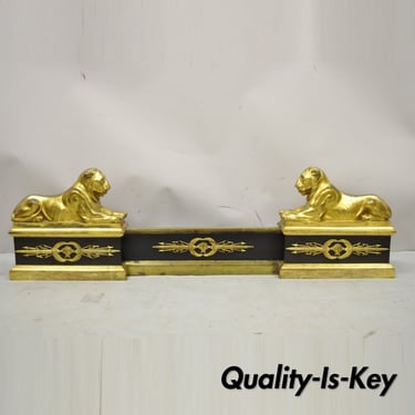 French Empire Neoclassical Bronze Lion Andirons Chenets with Fender - 3 pc set