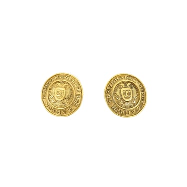 Chanel Crested Logo Button Earrings
