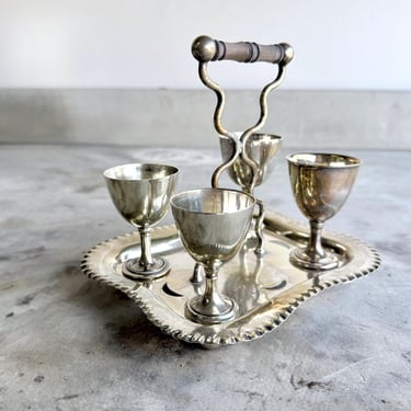 Antique Silver Egg Cup Stand Set of Four EPNS Vintage Egg Cup Cruet Serving Boiled Eggs Service Dining Breakfast 