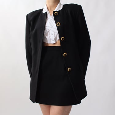 Vintage Jet Black Wool Miniskirt Suit - W27