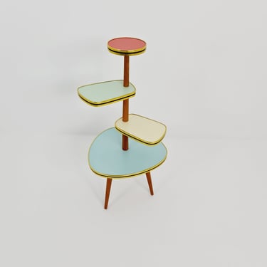 1950s German Plant Stand, Colorful Vintage Mid-Century Minimalist Indoor Plant Stand Side Table Retro flower table 