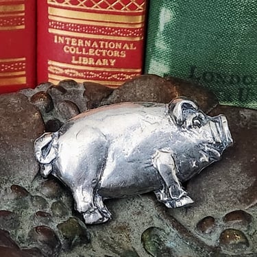 Vintage Pewter Pig Brooch~Metal Animal Pin 