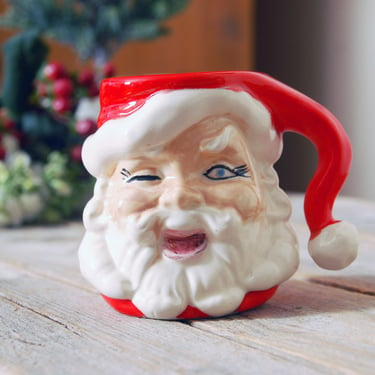 Vintage Santa mug / winking Santa Claus mug / Christmas mug / vintage Christmas / farmhouse Christmas / Christmas decor / ceramic Santa mug 