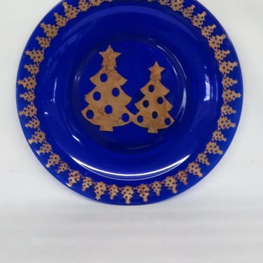 Cobalt Blue 24K Gold Christmas Tree Holiday Serving Plate Made in Italy 3223B