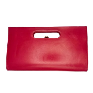 Vintage 1960s Ruby Red Vinyl Clutch, Mid-Century Modern Faux Leather Purse, VFG 