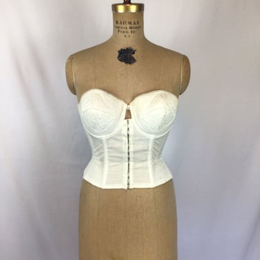 Vintage 50s Merry Widow | Vintage white cotton  bustier  | 1950s white embroidered  corset 