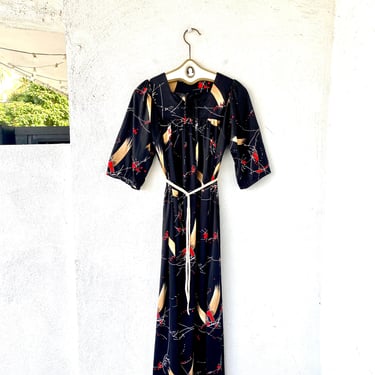 Vintage 70s Hawaiian Muumuu Hawaii Abstract Artist Dress Black 1970s Caftan 