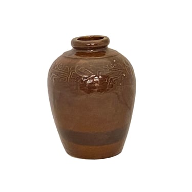 Vintage Chinese Handmade Ceramic Brown Glaze Vase Jar ws3429E 