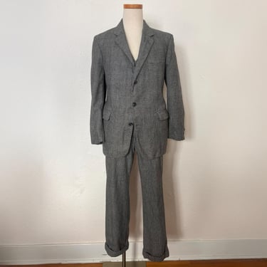 1990s Three Piece Glen Plaid Wool Suit by Perlis New Orleans, 43R | 60s Vintage Red, White, & Black Jacket, Vest, and Pants (33x30 Pants) 