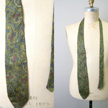 1950s Olive Green Silk Necktie 