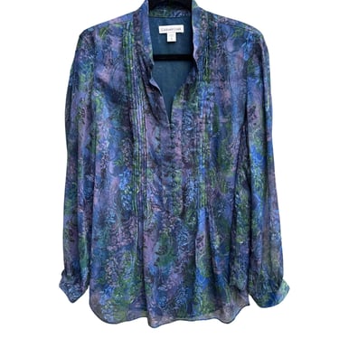 Coldwater Creek Womens Sheer Floral Pleated Ruffle Front Boho Tunic Blouse XL