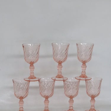 Rosaline Pink Cordial set of 7 Glass by Cristal D’Arques Optic Swirl 2661B