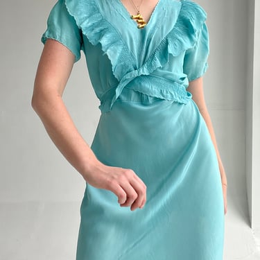 Hand Dyed Sky Blue Silk Dress With 3/4 Sleeve