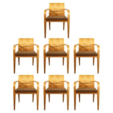 Contemporary Modern Set of 7 Bentwood Maple Slat Back Armchairs by Haworth 