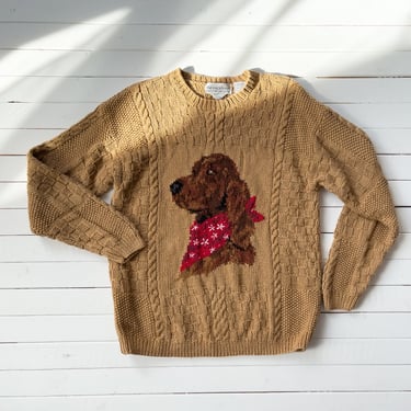 embroidered sweater 90s vintage The Eagle's Eye brown dog sweater 