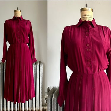 1980's 2/4 Silk Shirtdress in Berry 
